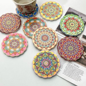 Wholesale Flower shaped Ceramic coaster with cork back with 3D embossed printing and gold blocked