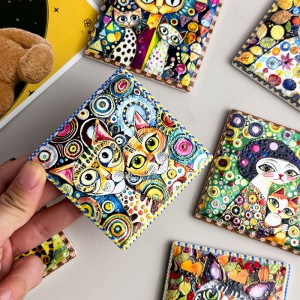 Wholesale Ceramic Square Fridge Magnet with 3D embossed printing and gold blocked for gifts