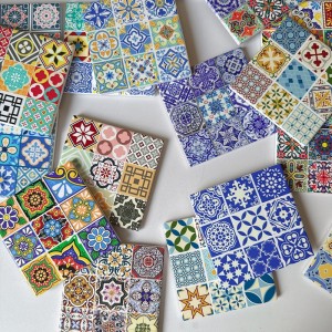 Wholesale Ceramic Square Coaster with 3D embossed nine-grid printing and gold blocked for gifts