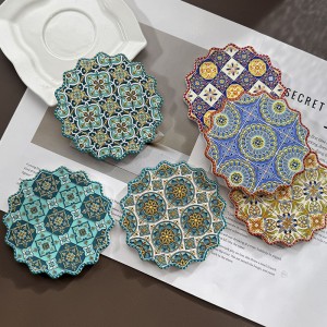 Modern 3D Ceramic Customizable Retro Reusable Dining Table Accessories Hotel Gift Cork Coasters