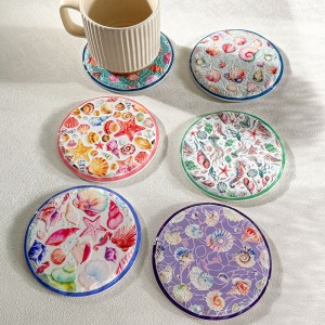 Wholesale Stone edge Ceramic coaster with cork back with 3D embossed printing and gold blocked