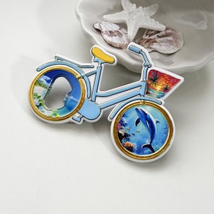 Wholesale Bicycle shaped Resin Fridge magnet bottle opener for souvenir gifts