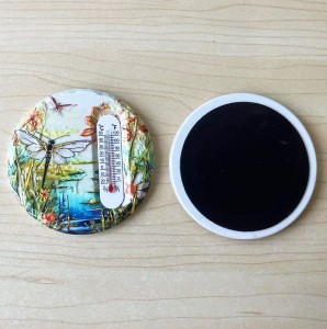 Dia. 7.5CM Round shaped ceramic fridge magnet with 3D printing and gold blocked