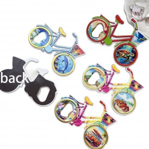 Wholesale Bicycle shaped Resin Fridge magnet bottle opener for souvenir gifts