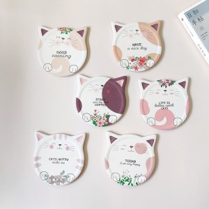 Wholesale Printed Cat face ceramic Coasters for Coffee Table Drink Absorbent Coasters with Holder