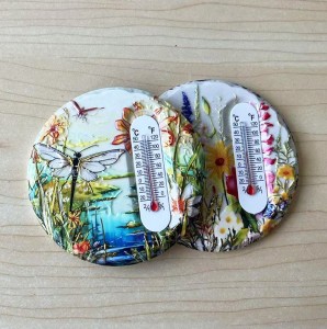 Dia. 7.5CM Round shaped ceramic fridge magnet with 3D printing and gold blocked