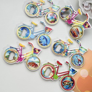 Wholesale Bicycle shaped Resin Fridge magnet bottle opener for souvenir gifts