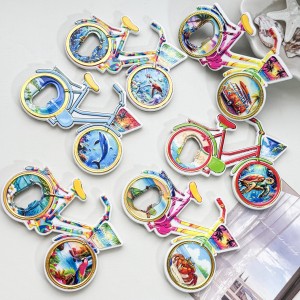 Wholesale Bicycle shaped Resin Fridge magnet bottle opener for souvenir gifts