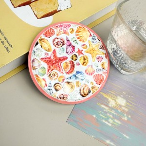 Wholesale Stone edge Ceramic coaster with cork back with 3D embossed printing and gold blocked