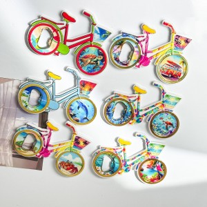 Wholesale Bicycle shaped Resin Fridge magnet bottle opener for souvenir gifts