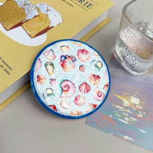 Wholesale Stone edge Ceramic coaster with cork back with 3D embossed printing and gold blocked