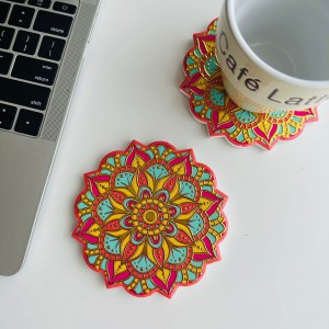 Wholesale Flower Shaped Ceramic coaster with 3D printing and cork back