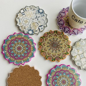 Wholesale Flower Shaped Ceramic coaster with 3D printing and cork back