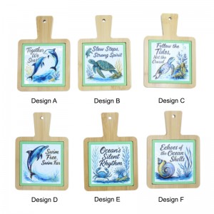 Factory direct Custom 3D embossed Ceramic trivet with bamboo base