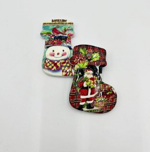 Christmas Socks shaped Ceramic fridge magnet with 3D printing and gold blocked