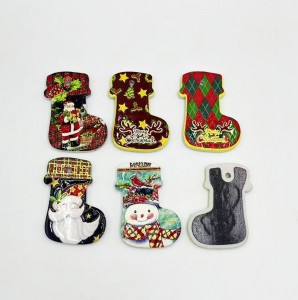 Christmas Socks shaped Ceramic fridge magnet with 3D printing and gold blocked