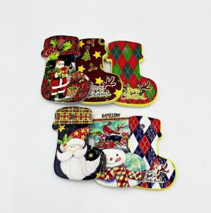 Christmas Socks shaped Ceramic fridge magnet with 3D printing and gold blocked