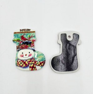 Christmas Socks shaped Ceramic fridge magnet with 3D printing and gold blocked