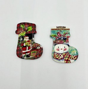 Christmas Socks shaped Ceramic fridge magnet with 3D printing and gold blocked