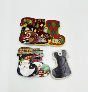 Christmas Socks shaped Ceramic fridge magnet with 3D printing and gold blocked