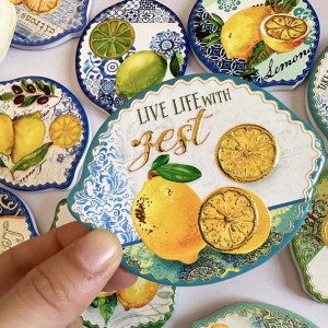 Wholesale Ceramic Lemon shaped Fridge Magnet with 3D embossed printing and gold blocked for gifts