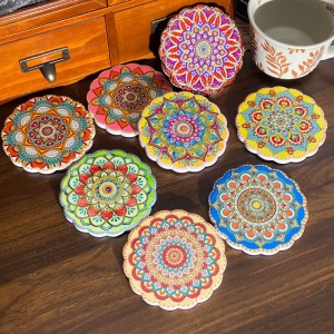 Wholesale Flower shaped Ceramic coaster with cork back with 3D embossed printing and gold blocked