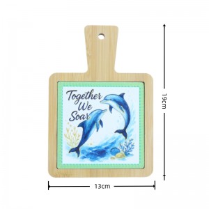 Factory direct Custom 3D embossed Ceramic trivet with bamboo base