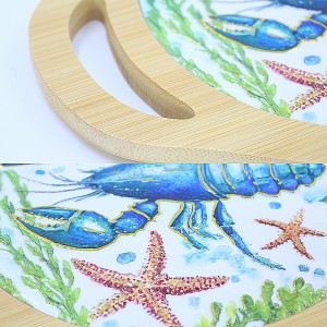 Lobster & Starfish Pattern Placemat with Bamboo Holder Heat Insulation Non-Slip Table Mat for Dining Kitchen