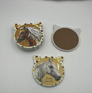 10.8*11.2CMcm Wholesale Customized Animal Head Shaped 3D printed Ceramic Coaster with cork back