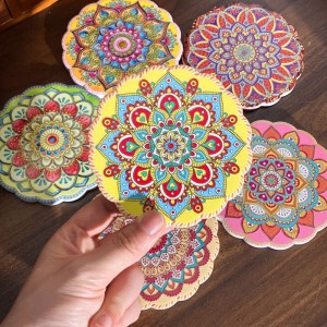 Wholesale Flower shaped Ceramic coaster with cork back with 3D embossed printing and gold blocked