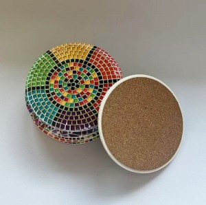 Hot-Selling Ceramic coaster with cork back with 3D embossed printing and gold blocked