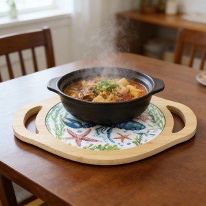 Lobster & Starfish Pattern Placemat with Bamboo Holder Heat Insulation Non-Slip Table Mat for Dining Kitchen