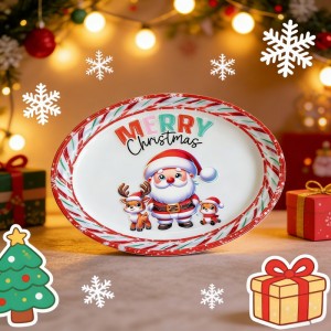 Christmas Santa Plate Holder with Wooden Stand Christmas Tabletop Decor Platter Display Rack for Home Party