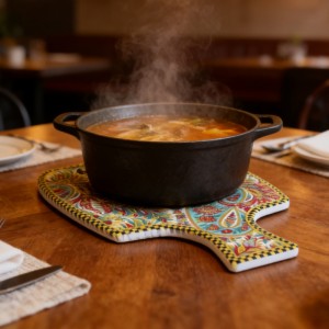 Paddle Shaped Ceramic Trivet,Paisley Pattern Heat Resistant Pot Holder with Hanging Hole, Decorative Table Mat for Kitchen