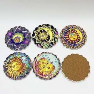 Hot-Selling 3D embossed printed Ceramic coaster with cork back for wholesale