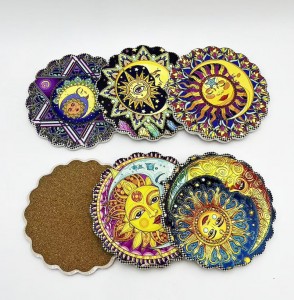Hot-Selling 3D embossed printed Ceramic coaster with cork back for wholesale