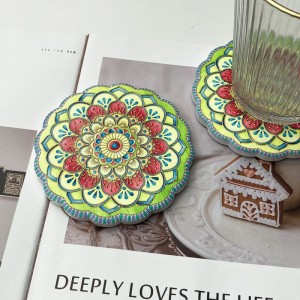 Wholesale Flower shaped Ceramic coaster with cork back with 3D embossed printing and gold blocked