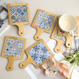 Wholesale 3D UV Printed Custom Ceramic Trivet with MDF Base Manufacturers