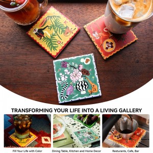 4inch  Monkey Theme Art Absorbent Drink Coasters with Ceramic Surface and Cork Base for Bar Cafe Kitchen Decor