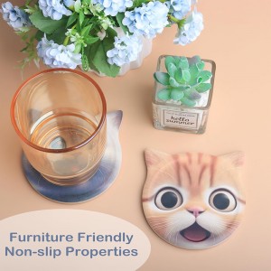 Absorbent Ceramic Drink Coasters Set of 2 Cat Shaped Cute Coaster Funny Themed Decor and Gift for Cats Lovers
