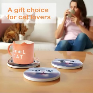 Absorbent Ceramic Drink Coasters Set of 2 Cat Shaped Cute Coaster Funny Themed Decor and Gift for Cats Lovers