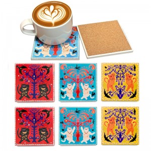 Ceramic Bar Coasters Set of 6 with Cork Base  Heatproof and Absorbent Cute Cat Coasters for Home Decor