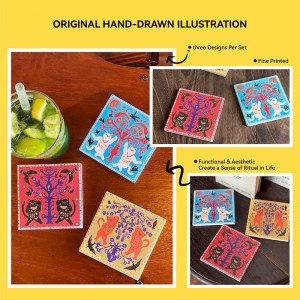 Ceramic Bar Coasters Set of 6 with Cork Base  Heatproof and Absorbent Cute Cat Coasters for Home Decor