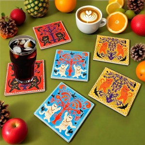 Ceramic Bar Coasters Set of 6 with Cork Base  Heatproof and Absorbent Cute Cat Coasters for Home Decor