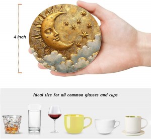 3D Gold Stamped Ceramic Pot Mat with Natural Wood Handle Spanish Flamenco Art Trivet Non-slip EVA Backing Kitchen Decor