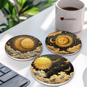 3D Gold Stamped Ceramic Pot Mat with Natural Wood Handle Spanish Flamenco Art Trivet Non-slip EVA Backing Kitchen Decor