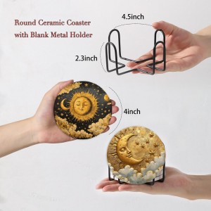 3D Gold Stamped Ceramic Pot Mat with Natural Wood Handle Spanish Flamenco Art Trivet Non-slip EVA Backing Kitchen Decor