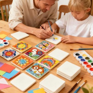 Ceramic Tiles for Crafts 4×4 inches and self-Adhesive Cork mat,unglazed Ceramic Coasters for Crafts,Use with Alcohol Ink or Acrylic Pouring Make Your Own DIY Coasters 4×4 Inch White Ceramic Coaster Blanks for Crafts with Self-Adhesive Cork Mats DIY Unglazed Tile for Painting Art Projects