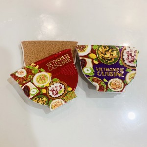 Customized 3D Embossed Golden Printed Bowl Shaped Ceramic Coaster with Cork Back Factory Direct