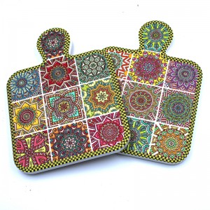 Bohemian Mandala Pattern Ceramic Cutting Board Shaped Coaster with Handle, Decorative Tile Design Serving Tray for Kitchen